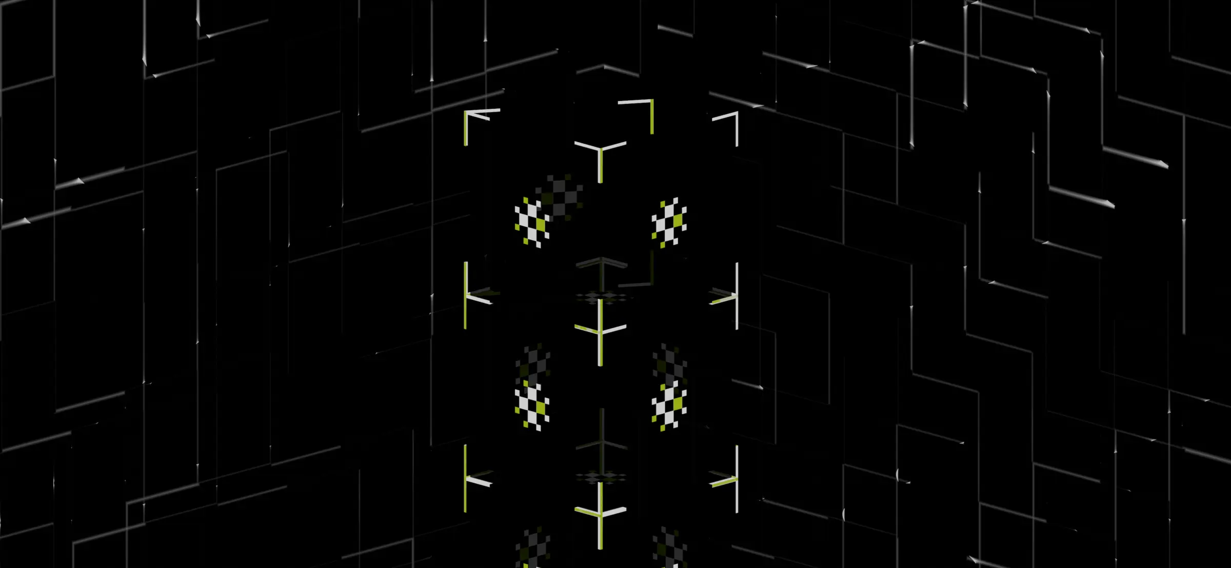 Abstract tunnel structure in black and electric green